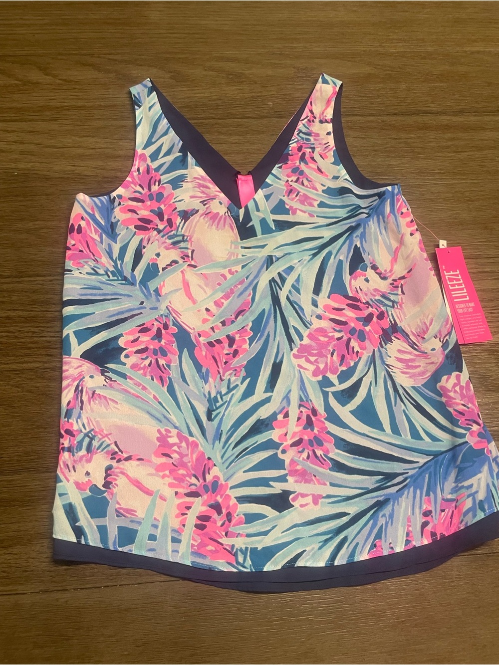 Lilly Pulitzer Tropical Floral V-Neck Shell in Pink, Blue, Green